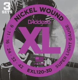 Resim D'Addario EXL120-3D XL Nickel Elektro Gitar Teli - Super Light (9-42) (3'lü Paket) 