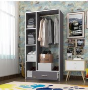 Resim Kenzlife giysi dolabı mengühan 175*90*40 gri gardırop 1 çekmeceli 