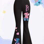 Resim Stitch Kız Çocuk Flare Pantolon - Resmi Stitch Karakter Tasarımı, Zil Kıyafetli Gri ve Pembe Detaylı, Makinede Yıkanabilir Doğum Günü Kıyafeti (Çocuklar için) - Stitch Hayranları İçin Mükemmel Hediye, Günlük Kullanım Çocuk Giysisi, Rahat Çocuk Kıyafetleri, Dış Mekan İçin İdeal 