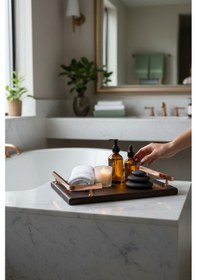 Resim Akayev Ahşap Rose Gold L Dizayn 30x20 Cm Tepsi Kahverengi 