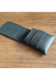 Resim Sumerian Leather Craft Minimalist Deri Kartlık Siyah Anahtarlık Hediye Siyah 