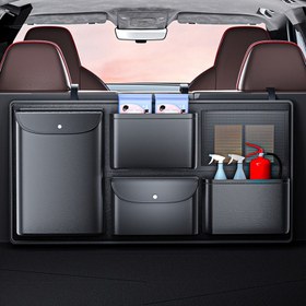 Resim Çok Bölmeli PUPU PU Deri Araç Koltuk Arkası Düzenleyici - Arabalar, Kamyonetler, SUV'lar İçin Uygun Depolama Kutusu - Dayanıklı Premium PU Deri Otomobil İçi Aksesuarları, Araç Organizasyonu, Şık Tasarım, Dokulu Yüzey 