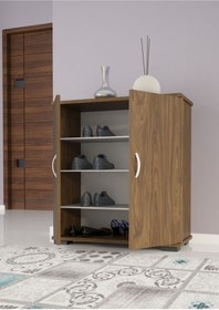 Resim Portmanto Vestiyer Ayakkabılık Çok Amaçlı Dolap 2kapaklı Ayakkabı Dolabı 4 Raflı Ceviz 
