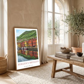 Resim Bergen Bryggen Norway - Hanseatic Harbor Wall Art Print - With Hanger - White / 24 x 36" (60x90 cm) 