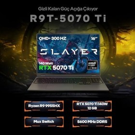 Resim Game Garaj Slayer R9T-5070Ti C3 AMD Ryzen 9 9955HX 32GB RAM 2TB SSD RTX5070Ti 16" QHD IPS 300Hz FreeDOS Gaming Laptop 