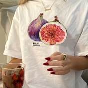 Resim Vintage Tarzı Kadın T-Şört, %100 Polyester Örgü Kumaş, Geometrik Figs Baskısı, Crew Yaka, Kısa Kollu, Normal Uzunluk, Yaz Casual Üst 