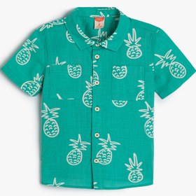 Resim Erkek Bebek Gömlek Kısa Kollu Ananas Baskılı Cep Detaylı 