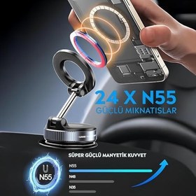 Resim Babilden Araç içi ve Masaüstü 360 Derece Dönebilen Vakum Özellikli Magnetik Telefon Tutucu (B KALİTE) 