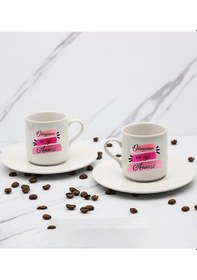 Resim Dünyanın En İyi Annesi Baskılı 2'li Türk Kahve Fincanı & Metal Mum Hediye Seti Anneye Hediye T1 