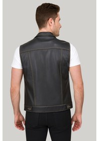 Resim Derije Deije İndiana Hakiki Deri Erkek Biker Motorcu Tarzı Siyah Kot Model Yelek Siyah 