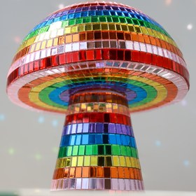 Resim Elle Boyalı Gökkuşağı Kırılmaz Disko Topu Mantar Dekor - Glitter Cam Masa Merkezi Noel, Partiler, Ev ve Hediyeler için, İç/Dış Mekan Kullanımı, Elektrik Gerektirmez, Mantar Dekorasyonları 