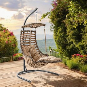 Resim Alaçatı Plus | Tekli Rattan Bahçe Salıncağı | Rehome Balkon Salıncağı - Gri 