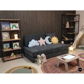 Resim Sünger Koltuk Yatak 160x90 cm - 3'ü 1 Arada Kadife Çocuk Yatağı | Fermuarlı Yıkanabilir Kılıf | Antrasit 