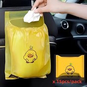 Resim 15 adet Sevimli Ördek Tasarımı Araba Çöp Torbaları - Tek Kullanımlık, Yapışkanlı, Mutfak, Ofis, Banyo ve Araba için Çok Amaçlı - Sarı PE Plastik Yapışkan Tabanlı 
