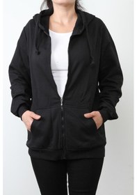 Resim Hipatu Kadın Düz 2 İp Şardonlu Fermuarlı Kapşonlu Oversize Sweats 