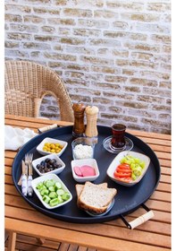 Resim Kitchen Trend 51 CM Ahşap Kulplu Metal Yuvarlak Siyah Tepsi S . 