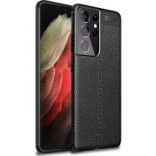 Resim Samsung Galaxy S21 Ultra 5G Niss Silikon Deri Görünümlü Siyah Kılıf Gpack