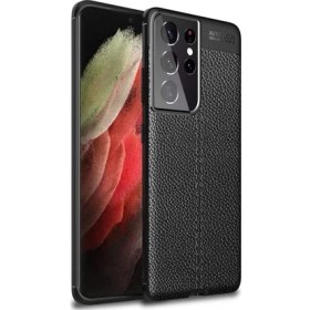 Resim Samsung Galaxy S21 Ultra 5G Niss Silikon Deri Görünümlü Siyah Kılıf 
