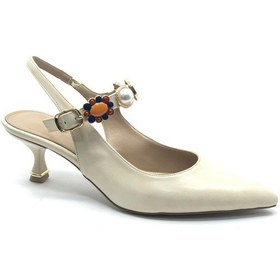 Resim Feles İnci Toka Detaylı Arkası Açık Stiletto Kadın Topuklu Ayakkabı Ten 