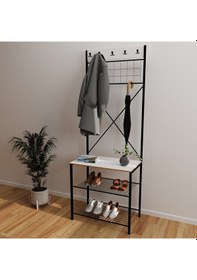 Resim Dar Metal Portmanto, Elbise Askılığı, Vestiyer, Ayakkabılık Beyaz 