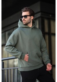 Resim Madmext Haki Kapüşonlu Kanguru Cep Erkek Sweatshirt E7169 Haki 