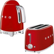 Resim Smeg Kırmızı Isı Ayarlı Kettle ve 2x4 Ekmek Kızartma Makinesi Seti 