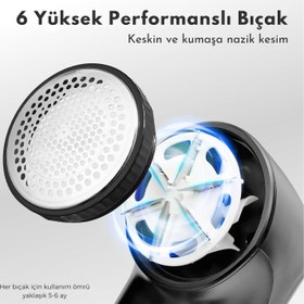 Resim 2000 mAh Elektrikli Tüy Toplayıcı, LED Ekranlı, 6 Bıçaklı, Kıyafet ve Kumaşlar İçin 