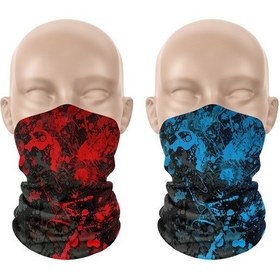 Resim Dair Kırmızı Turkuaz Desenli 2'li Set Boyunluk Bandana Outdoor Balaklava Yüz Maskesi Kafa Bandı 
