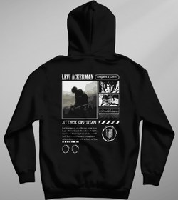 Resim JACOS Arka Baskılı Hoodie 3 Iplik Şardonlu Levi Ackerman Model 