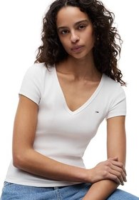 Resim Tommy Jeans TJW SLIM ESSENTIAL RIB V SS Tişört Kadın 