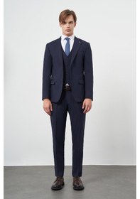 Resim İmza Lacivert Mono Yaka Yelekli 6 Drop Slim Fit Dar Kesim Basic Takim Elbise 1001245386 Lacivert 