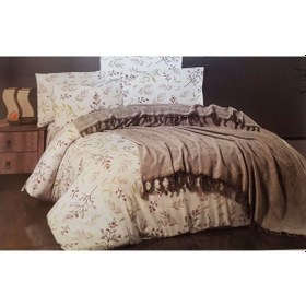 Resim Kristal Çift Kişilik Dekoratif Yatak Örtüsü Seti Leaf Kahve Kahverengi 
