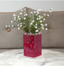 Resim Vazoda Çiçek Dekoratif Beyaz Yapay Çiçek Vazo Dahil Kalpli 7 x 7 x 17 CM 