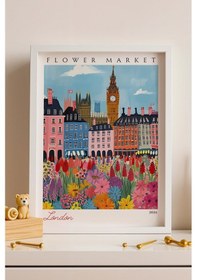 Resim Londra İngiltere Çerçeveli Tablo Seyahat Severlere Salon Ve Ofis İçin Estetik Duvar Dekoru Travel Flower Market 