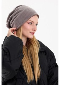 Resim Kadın Polar Dış, Kaşkorse Pamuklu Iç Kısım, Çift Renk Çift Katmanlı Katlanabilir Yumuşak Bere - Standart / Gri-kahverengi Gri-kahverengi 