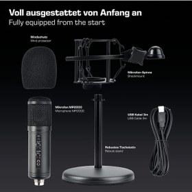 Resim Mp2000 Usb Mikrofon, Pc Ve Mac Için 16-bit 48khz, Gecikmeli Monitörlü, Ledli Tripodlu Mikrofon 