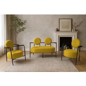Resim Azra Mobilya Venüs Koltuk Takımı Siyah İskelet Modern Koltuk Seti Ofis Ve Ev Kullanımı Soft Kumaş Sarı Sarı 