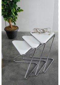 Resim Faymend Bumerang 3lü Sehpa 'gümüş Beyaz' Gold Beyaz 