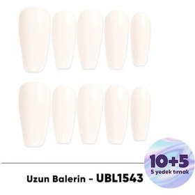 Resim 15'li Krem Uzun Balerin Ubl1543 Tekrar Kullanılabilir El Yapımı Protez Takma Tırnak Xs 