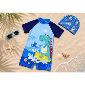 Resim Lolliboomkids Erkek Çocuk Mini Dino Wawe Surfer Tarz Kısa Kollu Mayo Bone Takımı 