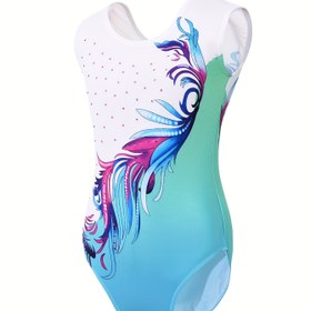 Resim Kızlar için Renkli Tüy Desenli Taşlı Bale Dans Kıyafetleri 