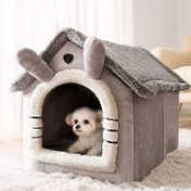 Resim Kediler & Köpekler için Rahat Evcil Hayvan Evi - Çıkarılabilir, Yıkanabilir Kışlık Yatak | Klasik Tarzda Yumuşak Polyester Kedi Mağara Yuvası 