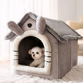 Resim Kediler & Köpekler için Rahat Evcil Hayvan Evi - Çıkarılabilir, Yıkanabilir Kışlık Yatak | Klasik Tarzda Yumuşak Polyester Kedi Mağara Yuvası 