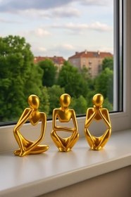 Resim Ev & Ofis Dekoru – Gold 3’lü İnsan Figürü Seti | El Yapımı Minimalist Heykel Takımı 