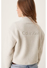 Resim Calvin Klein Sport Sherpa Half Zip Sweatshirt Kadın Yarım Fermuar Rahat Kesim Crop Polar Sweatshirt Bej Bej 