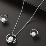 Resim Şık Geometrik Yuvarlak Kadın Kolye ve Küpe Seti, Yapay İmitasyon İnci Pendant Takı Hediyesi, İmitasyon İnci Aksesuarları 