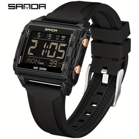 Resim Sunshine022 Sanda Erkek Spor Digital Led Işıklı Su Geçirmez Kronograf Plastik Kasa Siyah Rose Gold Diğer 