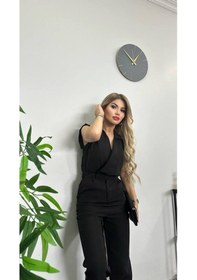 Resim Yeni Sezon Gömlek Yaka İthal Kumaş Tulum Siyah Siyah 