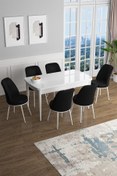 Resim Canisa Han Serisi, Beyaz 70x114 Açılabilir Mdf Mutfak Masa Takımı, 6 Siyah Sandalye 