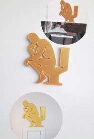 Resim moistrid Gold Thinker Man Klozette Oturan Düşünen Adam - Kapı ,Priz ,Sifon Süsü Komik Dekor Plastik Çıkartma 